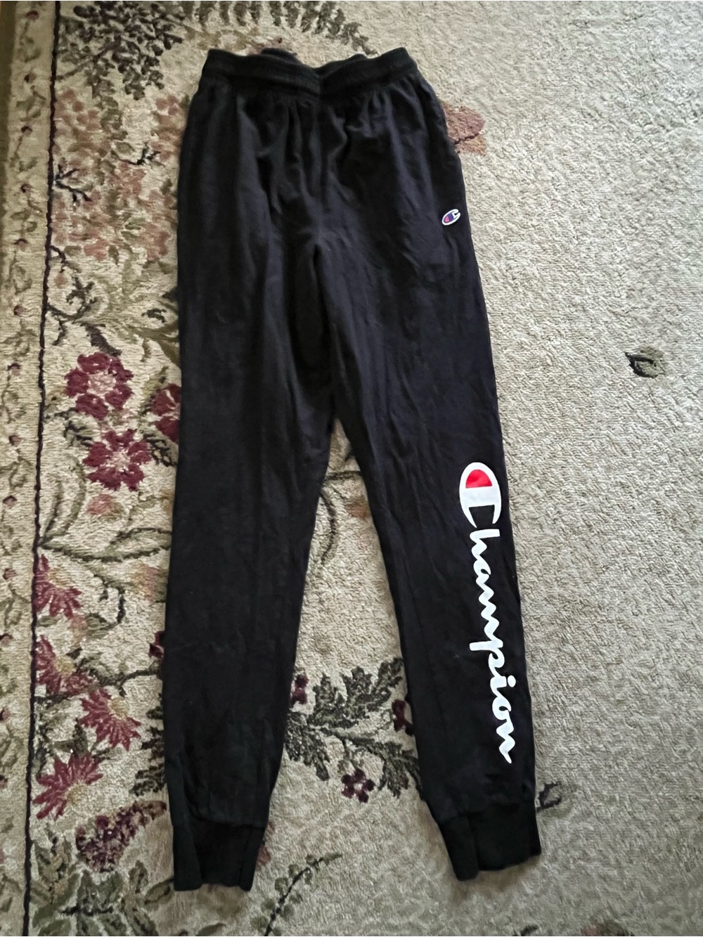 Champion Black Jogger Sweatpants with White & Red Logo